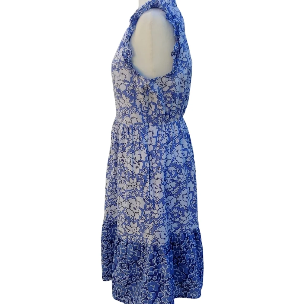J. Crew Cotton Tiered Ruffle Midi Dress Blue Floral Women's size 10 - Picture 12 of 17